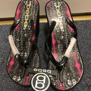 Bebe wedge embellished flip flops